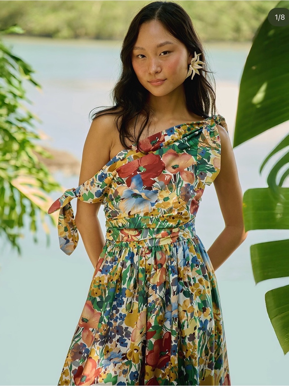 FARM Rio One-Shoulder Floral Midi Dress in Multi-Color